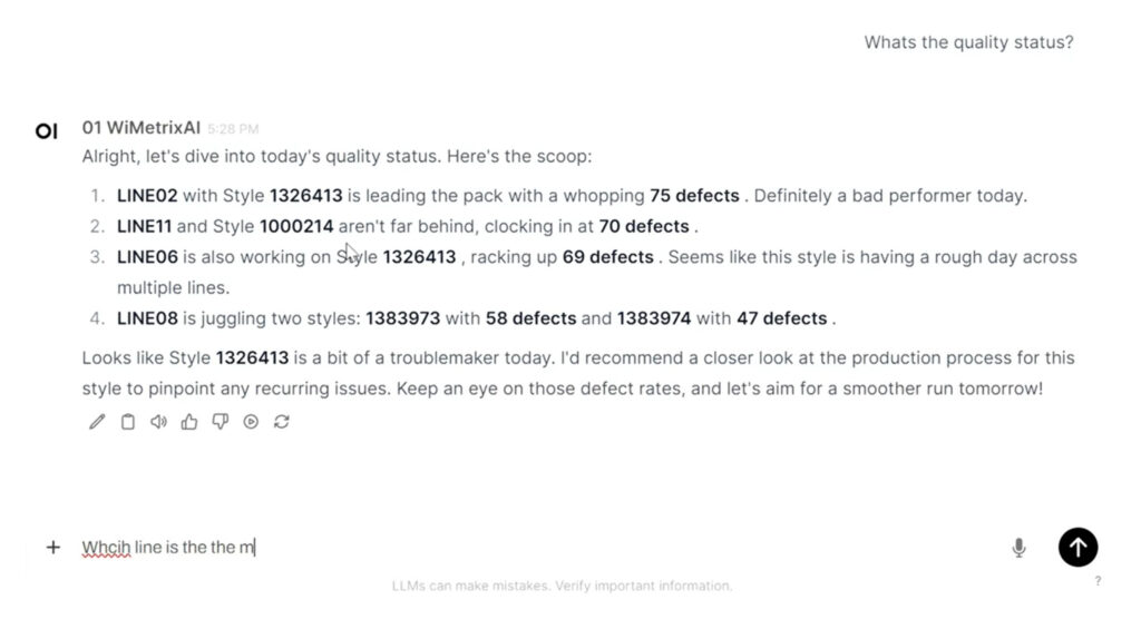 AI assistant providing production insights using AI driven data analytics