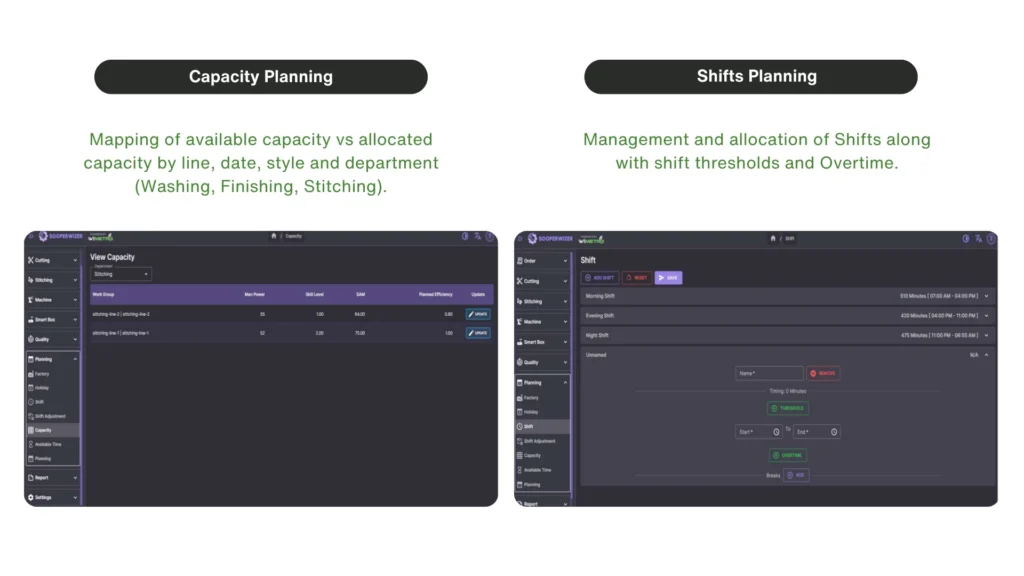 apparel production shifts and capacity planning software